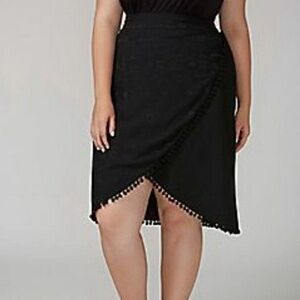 NWT Lane Bryant Faux Wrap Pom Pom Skirt Size 14 Black Pull On